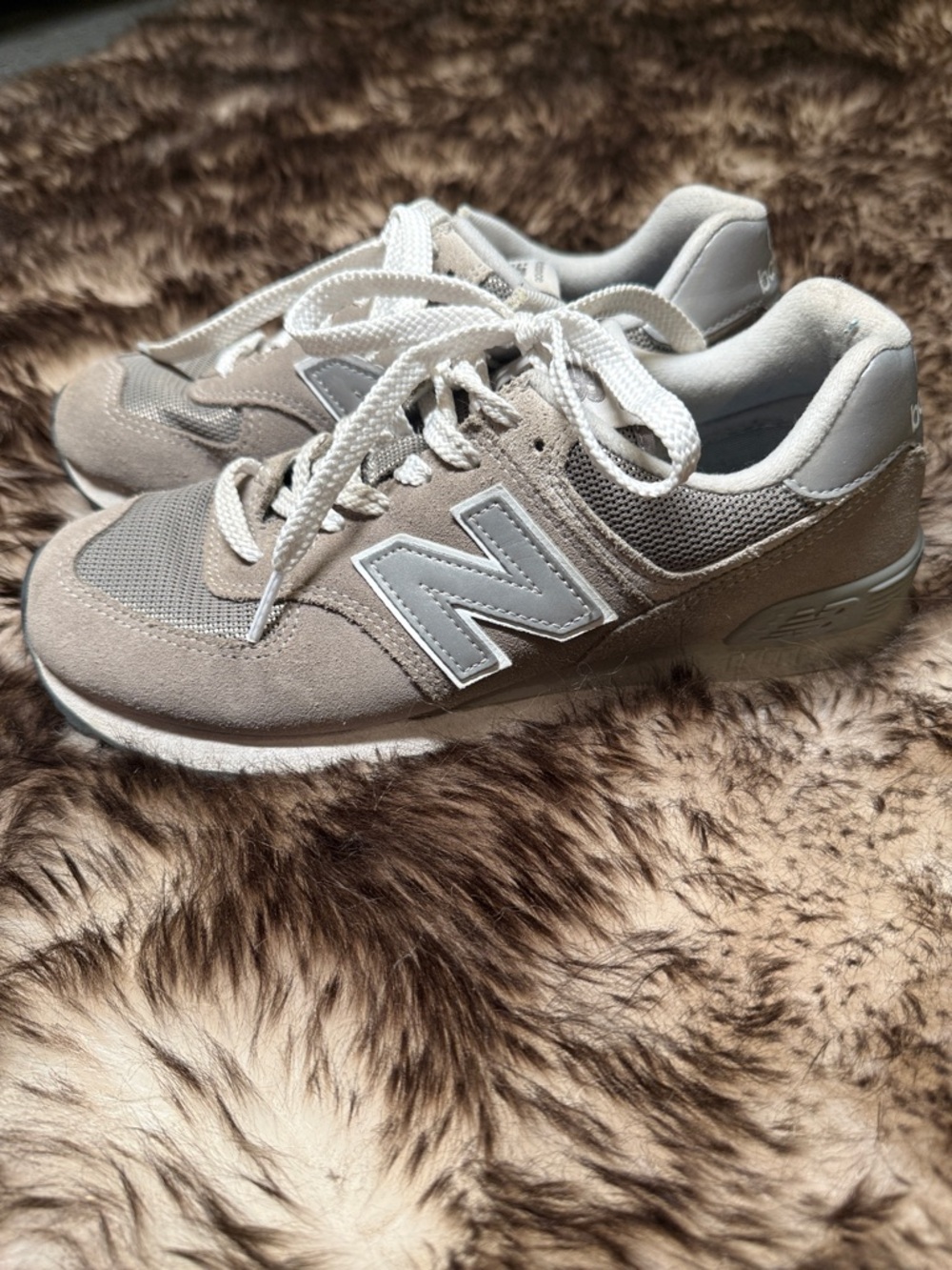 New Balance 574 Beige Taupe Trainers with White Accents